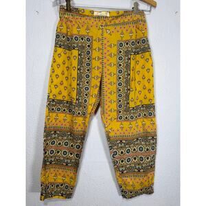 Fabula Girls Pants Mustard Yellow Boho Harem Size 10 Indie Folk Festival Hippie